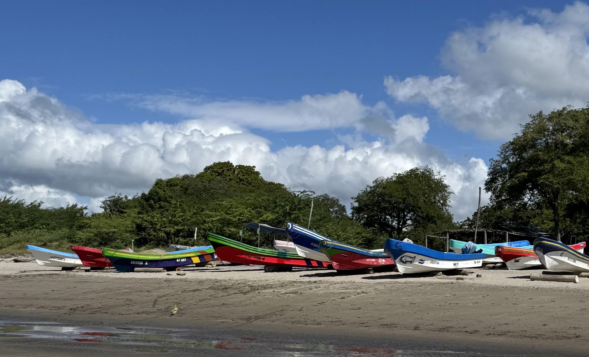 Fishing pangas on the sand at Popoyo, on the Tola Coast